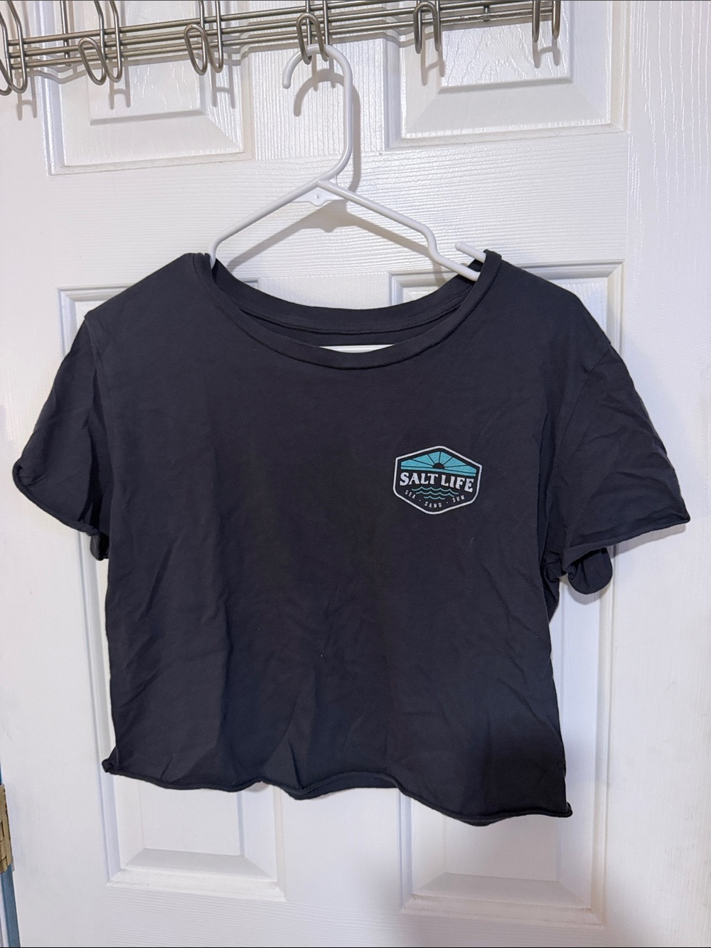 Salt Life Black Crop Tee with Teal Logo